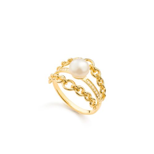 Anel Kami Hi em Ouro Amarelo 18k com Pérolas e Diamantes
