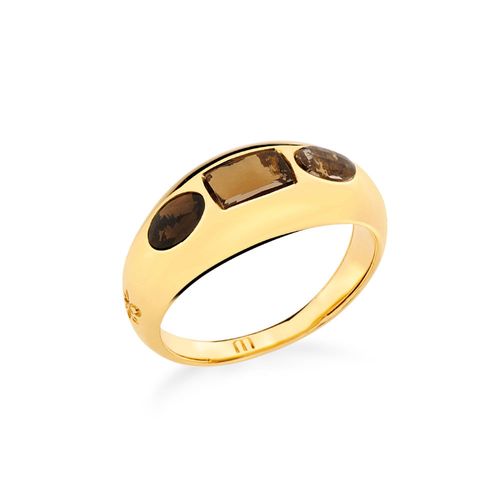 Anel Bold em Ouro Amarelo 18k com Quartzo Fumê