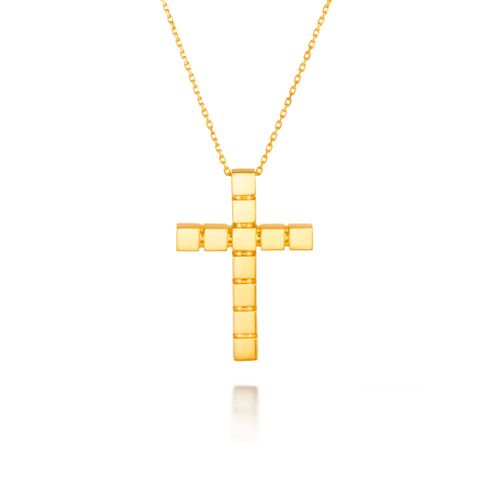Colar Honor Cruz o em Ouro Amarelo 18k