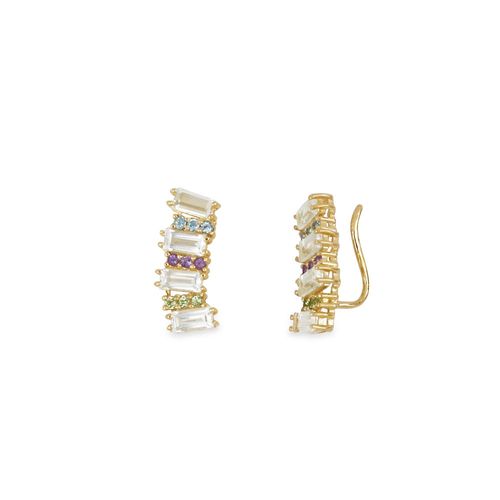 Brincos Ear Cuff Tie Dye em Ouro Amarelo 18k com Pedras Brasileiras
