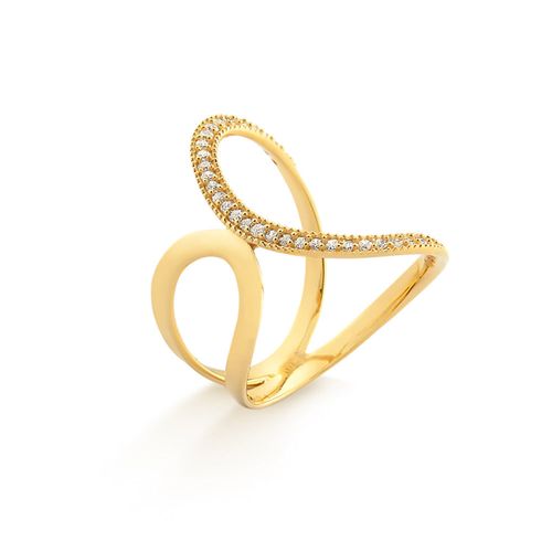 Anel Curvas em Ouro Amarelo 18k e Diamantes