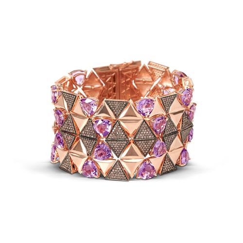 Bracelete Atena Luxo em Ouro Rosé 18k com Ametistas