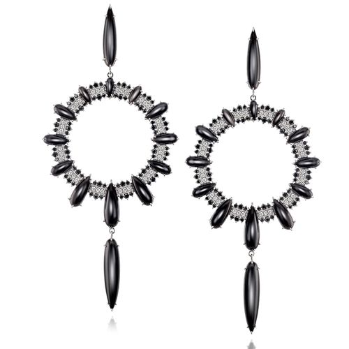 Maxi Brinco Glória Quartzo Negro em Ouro Branco 18k