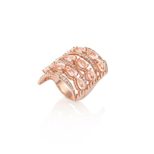 Anel Promessa de Ouro Rosé 18k com Morganita e Diamantes
