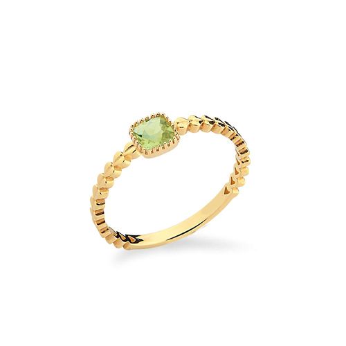 Anel Colecionável em Ouro Amarelo 18k aro corações com Green Gold quadrado