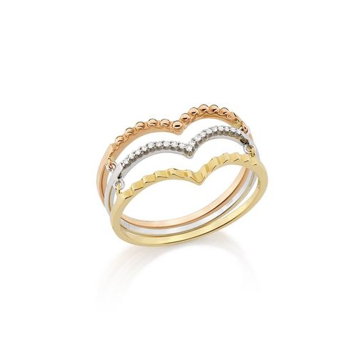 Anel Clássicos Fita Linha 3 Cores em Três Cores 18k com Diamantes