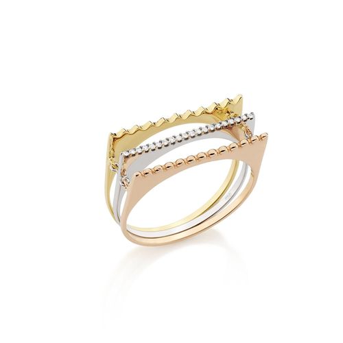 Anel Clássicos Linha 3 Cores em Três Cores 18k com Diamantes