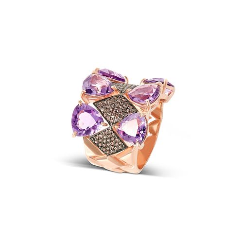 Anel Atena G em Ouro Rosé 18k com Ametistas