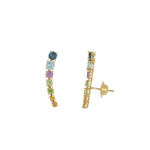 Brincos Rainbow em Ouro Amarelo 18k com Pedras Brasileiras