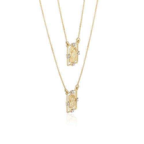 Escapulário Andar com Fé de Ouro Amarelo 18k com Diamantes