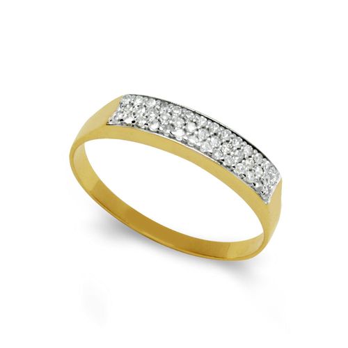 Anel Pavê Reto em Ouro Amarelo 18k com 3 Fileiras de Diamantes