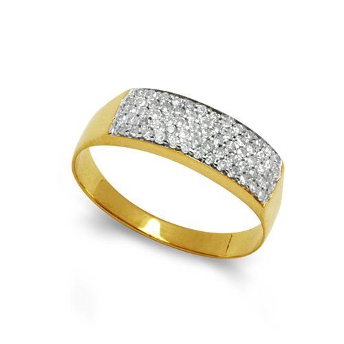 Anel Pavê Reto em Ouro Amarelo 18k com 5 Fileiras de Diamantes