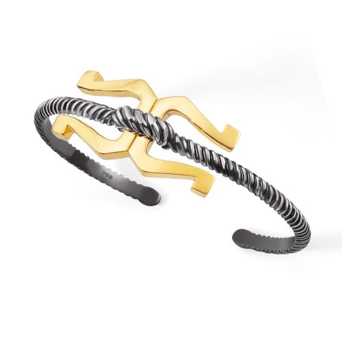 Bracelete Black Horse Corda Com Ferraduras em Prata de Lei 925, Ródio Negro e Ouro 18k