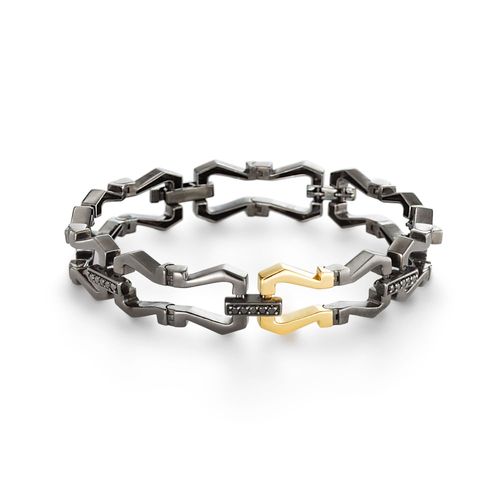 Pulseira Black Horse com Ródio Negro em Prata de Lei 925, Diamantes Negros e Ouro 18k
