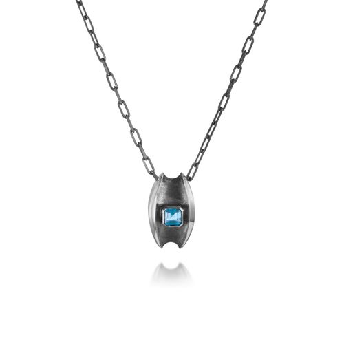 Colar Shield de Prata de Lei 925 com Topázio Azul