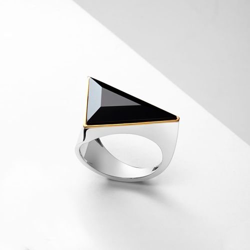 Anel Seixos Triangular de Prata de Lei 925 com Ônix - You by Maxior