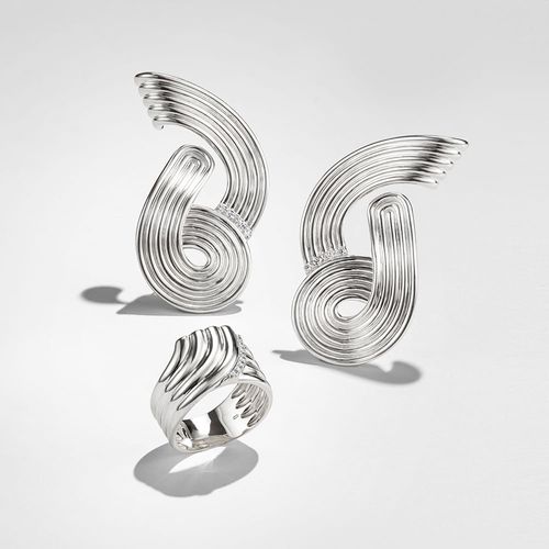 Brincos Equilibrium Ear Cuff de Prata de Lei 925 com Safiras Brancas - You by Maxior