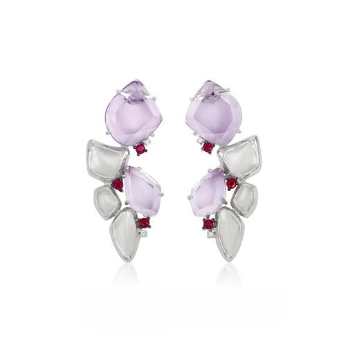 Brincos Serenity em Prata de Lei 925 com Lavandas, Rubis e Diamantes
