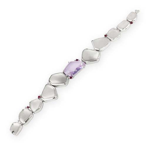 Pulseira Serenity em Prata de Lei 925 com Lavandas, Rubis e Diamantes