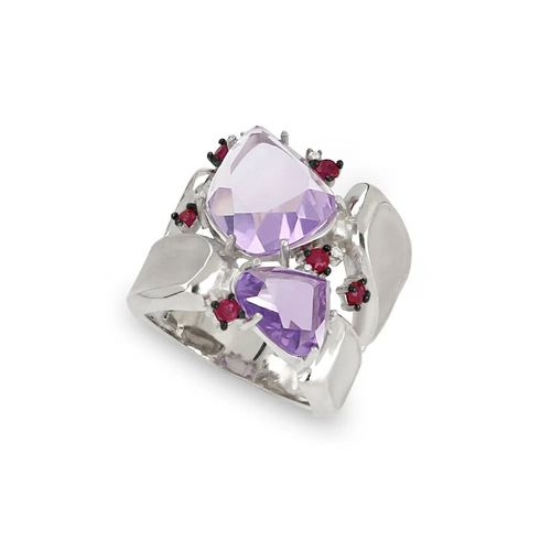 Anel Serenity em Prata de Lei 925 com Lavandas, Rubis e Diamantes