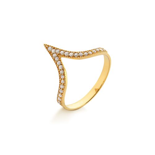 Anel Fitas em Formato V de Ouro 18k com Diamantes