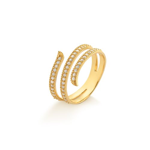 Anel Fita Tripla de Ouro 18k com Diamantes