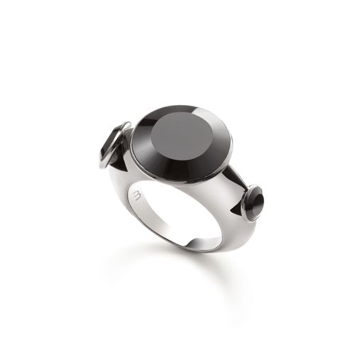 Anel Zen em Prata de Lei 925 com Quartzos Negros