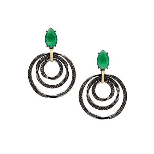 Brincos Jazz Argolas com Espinélio e Quartzitos Verdes em Prata de Lei 925
