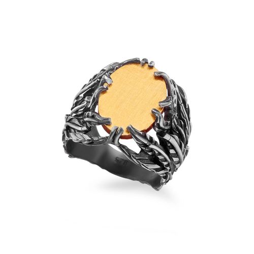 Anel Black Bird Falcão G com Ródio Negro em Prata de Lei 925 e Ouro 18K