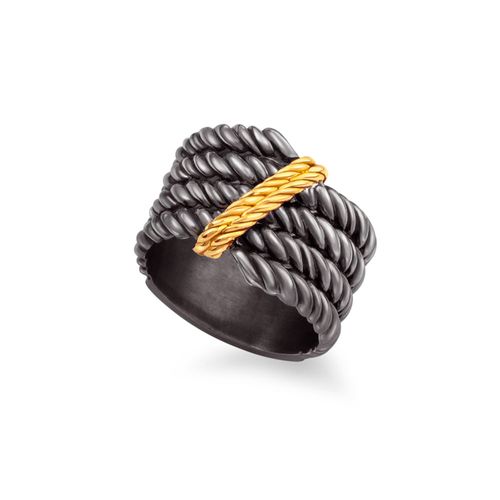 Anel Black Horse Corda de Prata de Lei 925 com detalhe em Ouro 18K