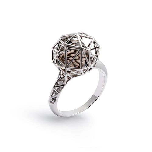 Anel Origami Silver em Prata de Lei 925 Geométrico com Quartzo Fumê