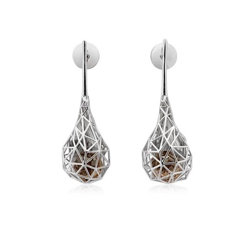 Brincos Origami Silver Gota em Prata de Lei 925 com Quartzo Fumê