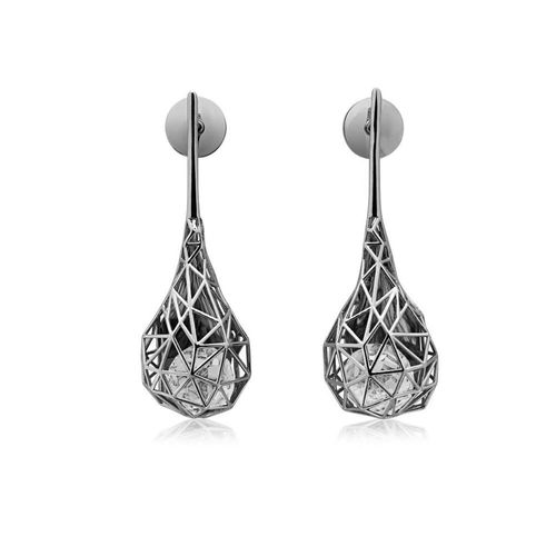 Brincos Origami Silver Gota em Prata de Lei 925 com Quartzo Cristal