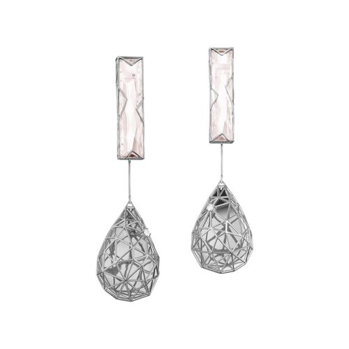 Brincos Origami Silver em Prata de Lei 925 com Quartzo Rosa e Topázio Branco