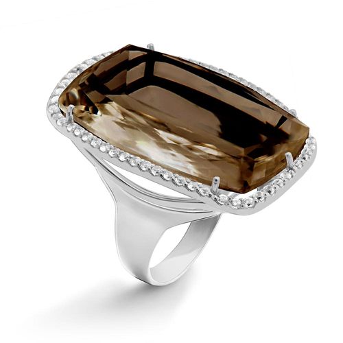 Anel Caminhos Silver em Prata de Lei 925 com Quartzo Fumê e Topázios