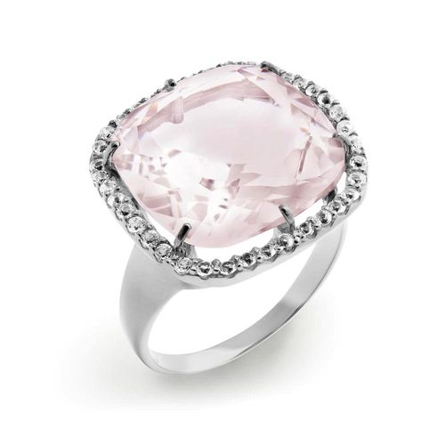 Anel Caminhos Silver em Prata de Lei 925 Quartzo Rosa e Topázios