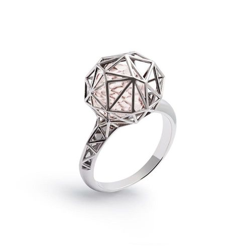 Anel Origami Silver em Prata de Lei 925 Geométrico com Quartzo Rosa