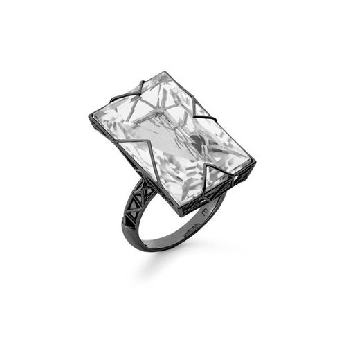 Anel Origami Silver em Prata de Lei 925 Retangular com Quartzo Cristal