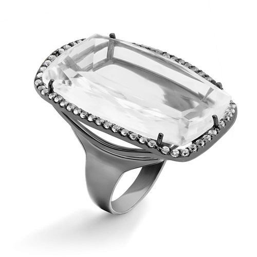Anel Caminhos Silver em Prata de Lei 925 com Quartzo Cristal e Topázios