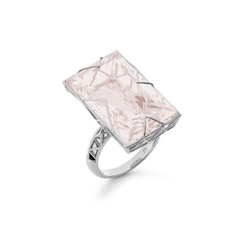 Anel Origami Silver em Prata de Lei 925 Retangular Quartzo Rosa