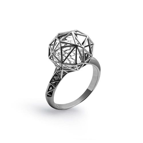 Anel Origami Silver em Prata de Lei 925 Geométrico com Quartzo Cristal