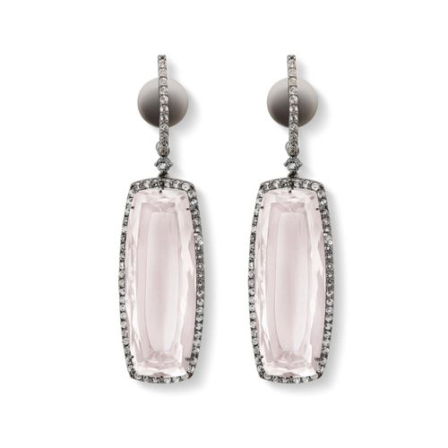 Brincos Caminhos Silver Longo em Prata de Lei 925 com Quartzo Rosa e Topázios