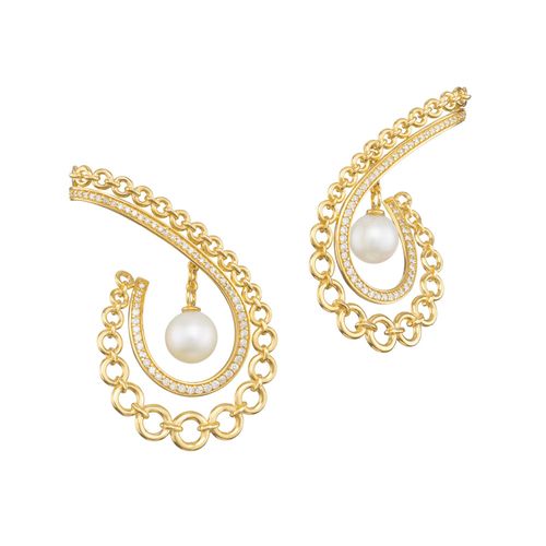 Brincos Kami Hi em Ouro Amarelo 18k com Pérolas e Diamantes