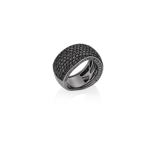 Anel Horizonte Pavê com Diamantes Negros em Ouro Negro 18k