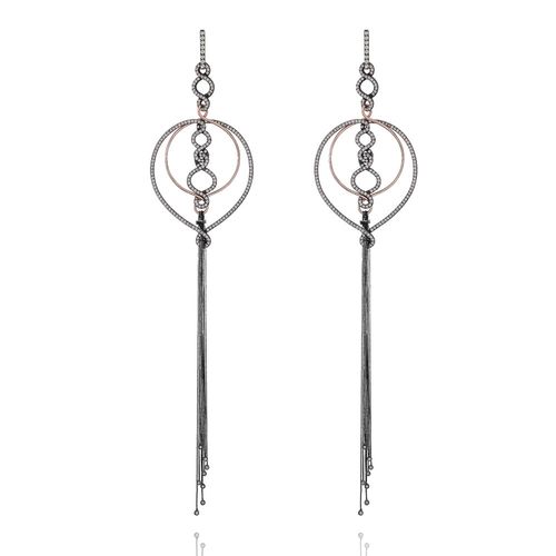 Brincos Serenata Longo de Duas Cores 18k com Diamantes