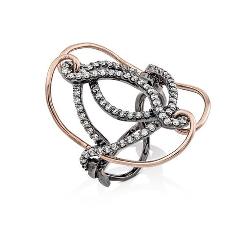 Anel Serenata Grande de Duas Cores 18k com Diamantes