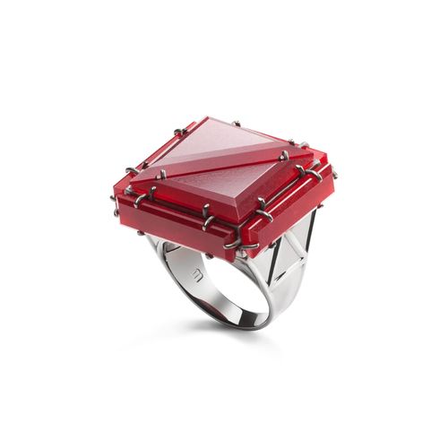 Anel Tokyo de Prata de Lei 925 e Quartzito Vermelho