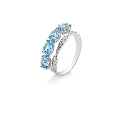 Anel Promessa de Ouro Branco 18k com Topázio Sky e Diamantes