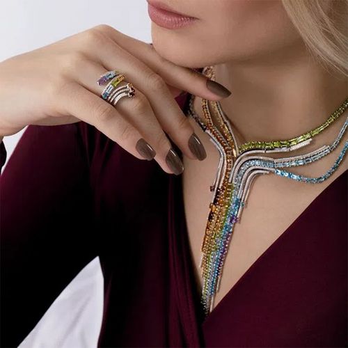 Anel Íris G com Pedras Brasileiras e Diamantes