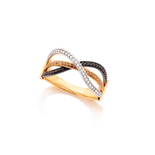 Anel Metropolitan Fitas P de Três Cores 18k com Diamantes